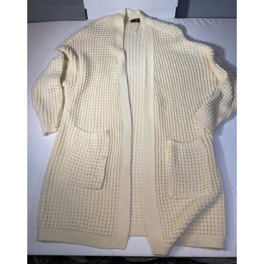 Zesica Cozy Waffle Knit Open Front Cardigan Sweater Size Medium M Cream Slouchy